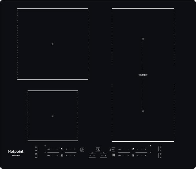 Hotpoint - HB4860BNE Plaque Induction 4 Foyers - 4 Boosters, Panneau de Contrôle Frontal - Commandes Sensitives, Zone Flexible Combi Duo - Sécurité Enfants, Puissance 9+Booster - 5,4 x L 59 x P 51 cm
