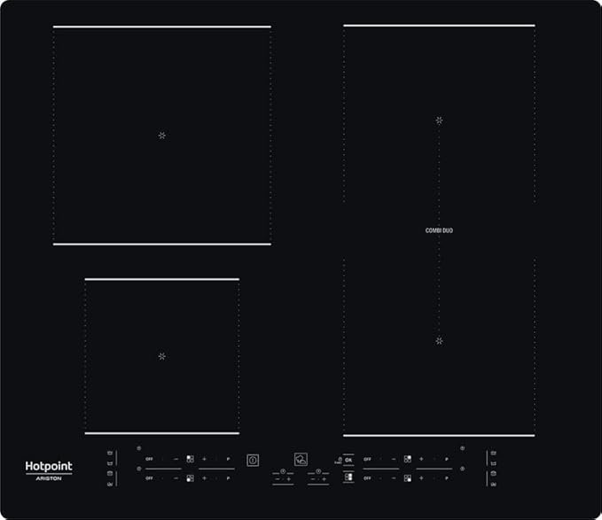Hotpoint - HB4860BNE Plaque Induction 4 Foyers - 4 Boosters, Panneau de Contrôle Frontal - Commandes Sensitives, Zone Flexible Combi Duo - Sécurité Enfants, Puissance 9+Booster - 5,4 x L 59 x P 51 cm