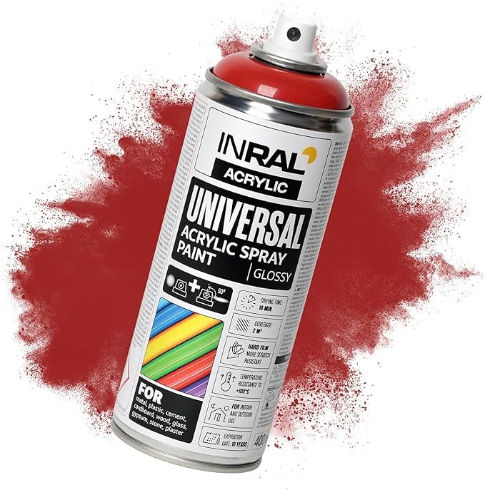 Peinture Acrylique Rouge carmin en Spray – Bombe de Peinture Rouge carmin brillante (RAL3002) de 400 ml pour Métal, Plastique, Bois – Couvrante, Résiste à la Pluie et aux UV