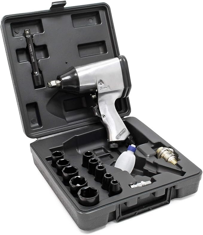 Wiltec Jeu Clé à chocs pneumatique avec 17 pièces – 320 Nm, Pression 6 bars – Raccord Raccord ¼″ – Visseuse Tournevis pneumatique Accessoires air comprimé