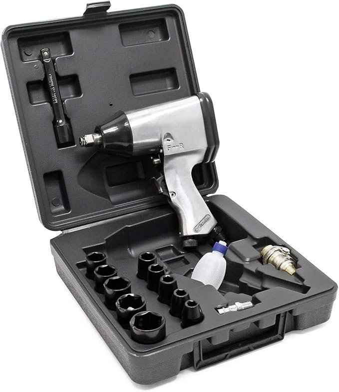 Wiltec Jeu Clé à chocs pneumatique avec 17 pièces – 320 Nm, Pression 6 bars – Raccord Raccord ¼″ – Visseuse Tournevis pneumatique Accessoires air comprimé