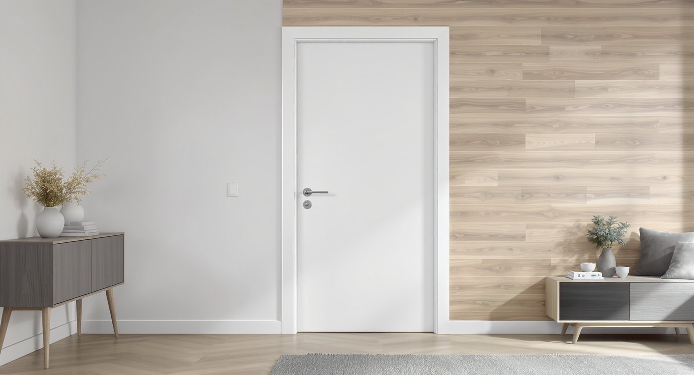 Les portes lisses et blanches de nos intérieurs manquent souvent de cachet. Appliquez votre peinture effet bois dessus (avec des lignes bien verticales) pour imiter des portes en bois massif.